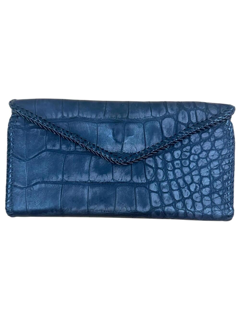 Black Croc Embossed Hand Stitched Leather‎ Wallet